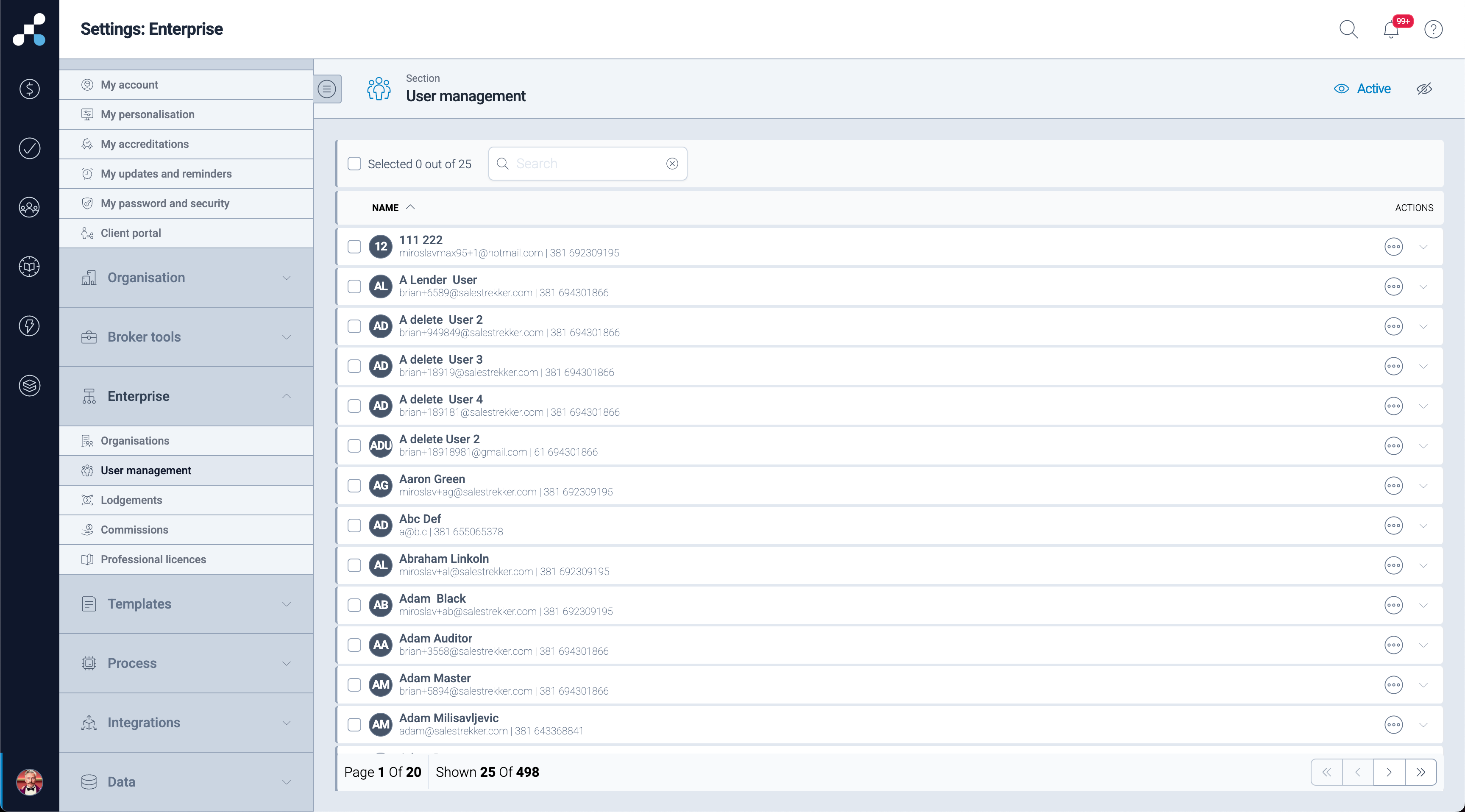 Salestrekker CRM Enterprise settings